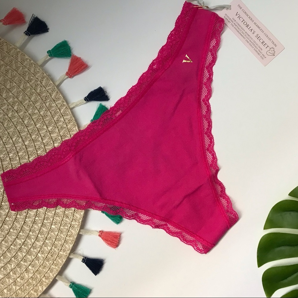 Victoria’s Secret Conscious Seamless Thong Panty Hot Pink L/XL NEW
